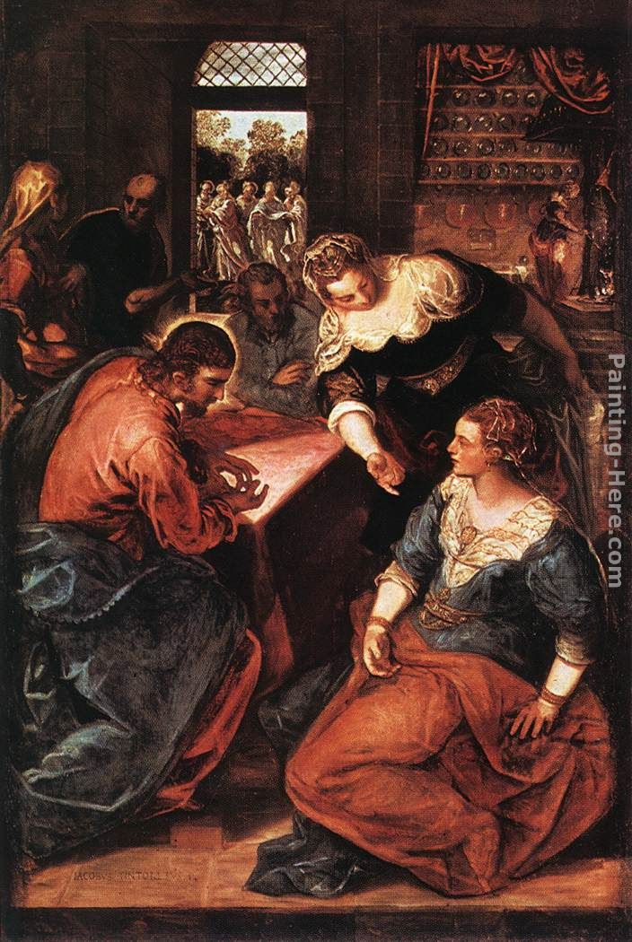Christ in the house of Martha and Mary painting - Jacopo Robusti Tintoretto Christ in the house of Martha and Mary art painting